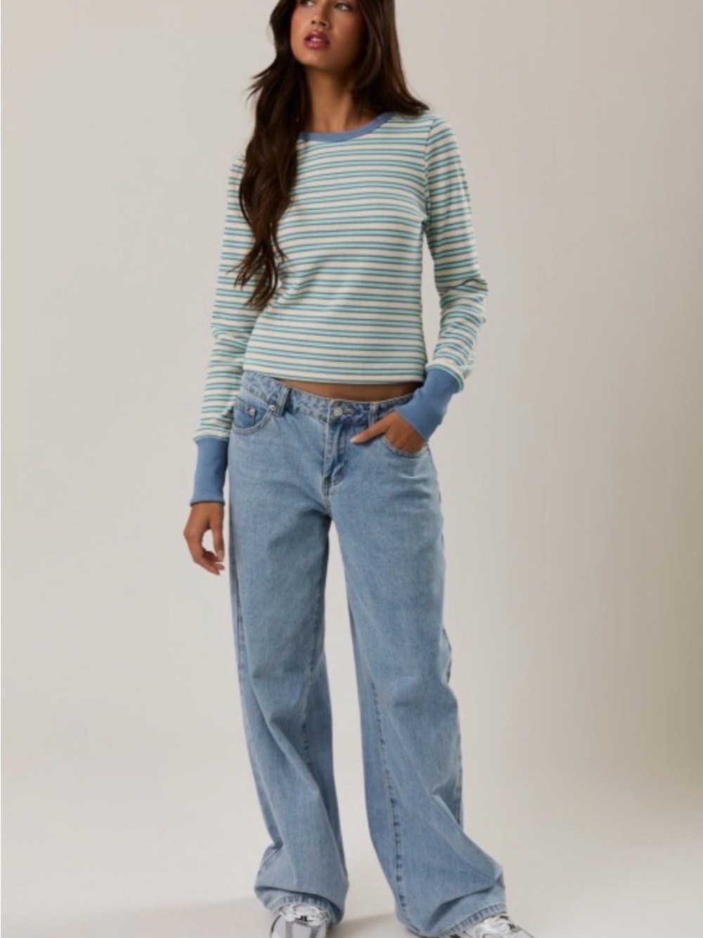 56 Striped Long Sleeve thermal top - Blue & Cream